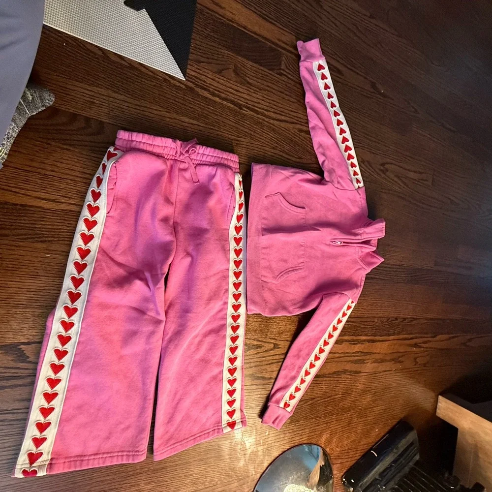 btween Pink Sweatshirt & Joggers Set with Red Heart Trim - Picture 3 of 7